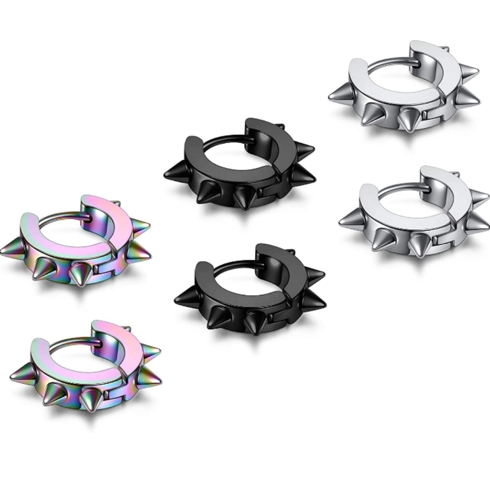 Men-Women 3 Pairs Set Spike Punk Earring